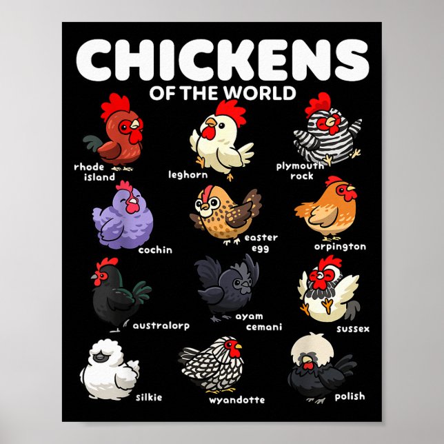 Världens höns Rolig tecknad hönsras Poster (Framsidan)