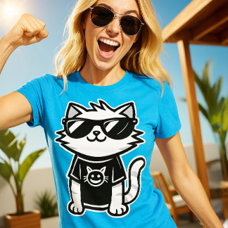 Världens kallaste katt med solglasögon blå t shirt