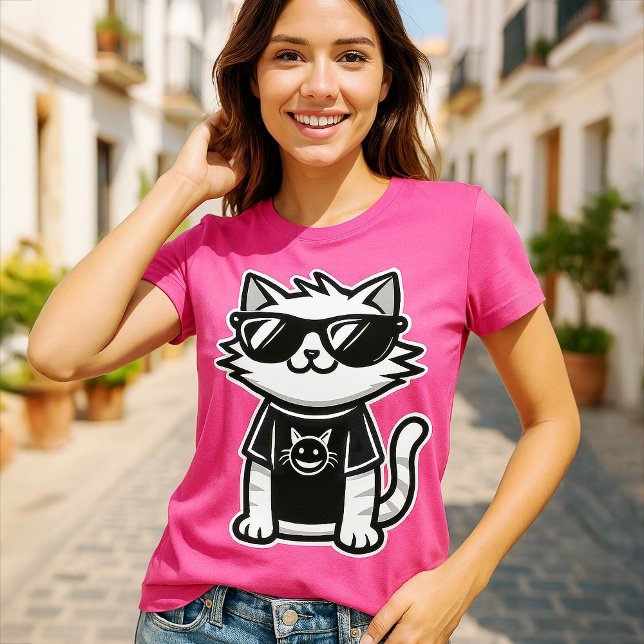 Världens kallaste katt med solglasögon Rosa T Shirt (Skapare uppladdad)