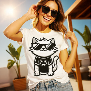 Världens kallaste katt med solglasögon vita t shirt