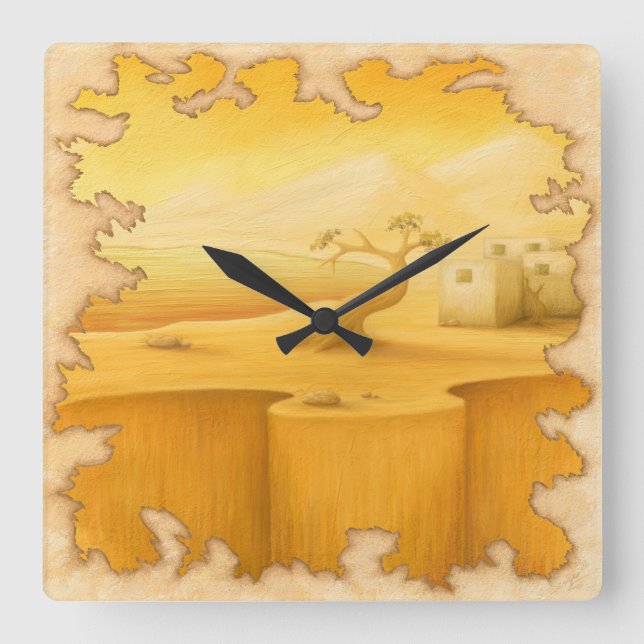 "Världens Kant" Äventyr Motif-målning Fyrkantig Klocka (Framsida)