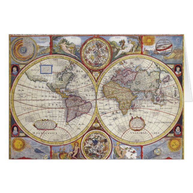 Världens karta från 1626 hälsningskort (Framsidan Horizontal)