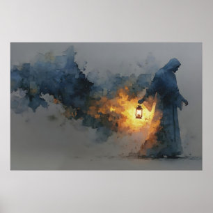 Världens ljus Jesus Lantern Vattenfärg Modern Poster