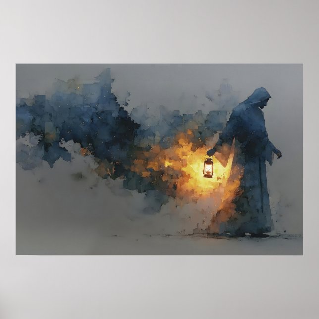 Världens ljus Jesus Lantern Vattenfärg Modern Poster (Framsidan)
