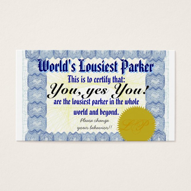 Världens luppaste parker visitkort (Framsidan)