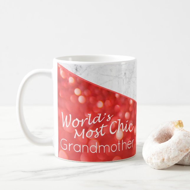 Världens mest Chic mormor Coral White Marble Kaffemugg (Med munk)