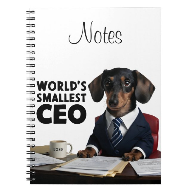 Världens minsta VD, gullig dachshund i kostym Anteckningsbok (Framsidan)