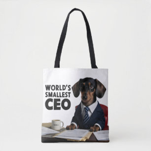 Världens minsta VD, gullig dachshund i kostym Tygkasse
