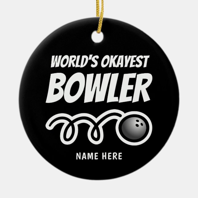 Världens okejaste bowlare rolig julgransprydnad keramik (Framsidan)