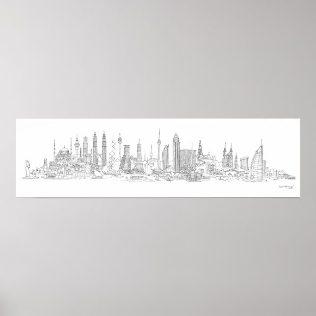 Världens Skyline (Svarta + vita) Poster (Framsidan)