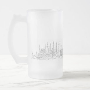 Världens Skyline (svartvitt) Frostat Ölglas
