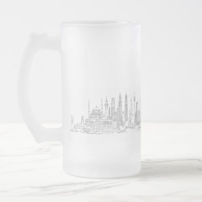 Världens Skyline (svartvitt) Frostat Ölglas (Vänster)