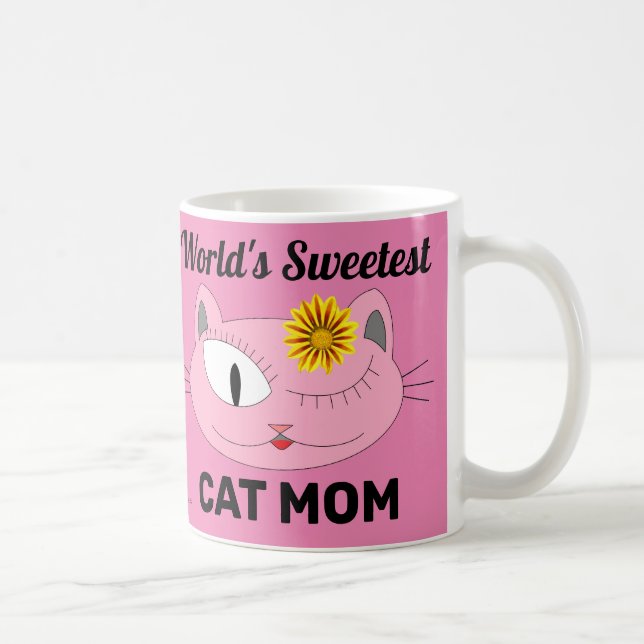 Världens sötaste CAT MAMMA Rosa Cat Ansikte Kaffemugg (Höger)