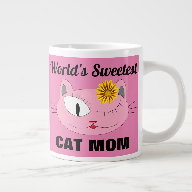 Världens sötaste KATTMAMMA Rosa kattansikte Jumbo Mugg (Höger)