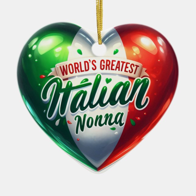 Världens Underbarare italienska Nonna Heart Julgransprydnad Keramik (Framsidan)