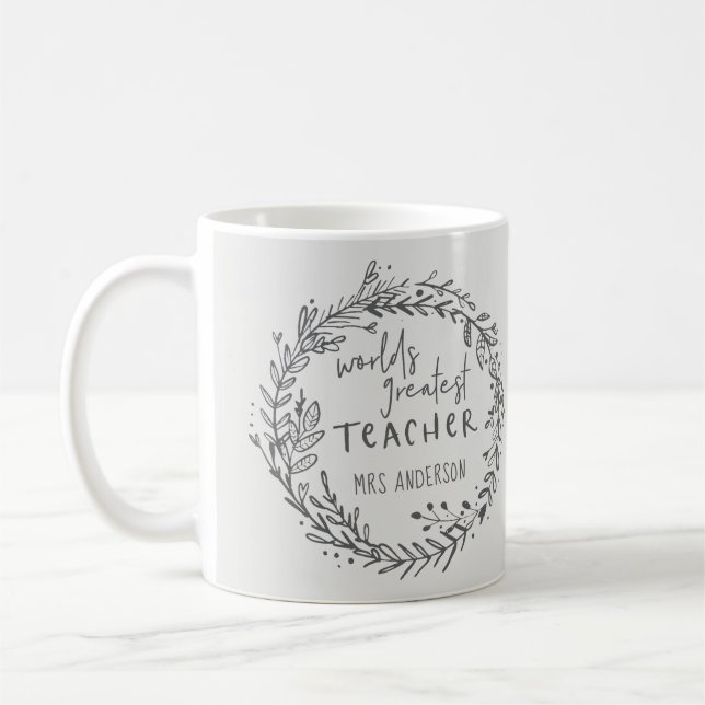 världens underbarare lärare, modern minimal krans kaffemugg (Vänster)