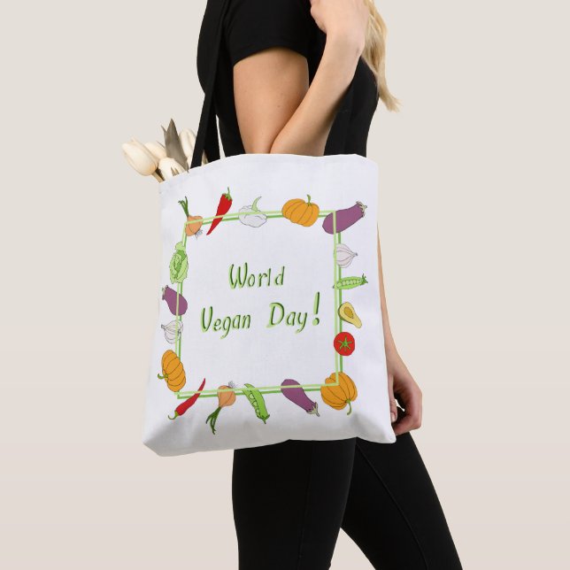 Världens vegetariska dag minimalistisk söt    tygkasse (Närbild)
