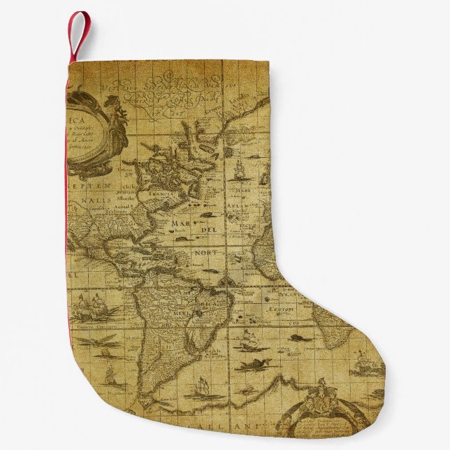 Världens vintage karta 1635 liten julstrumpa (Framsidan)