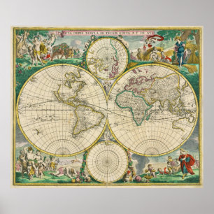 Världens vintage Karta (1670) Poster