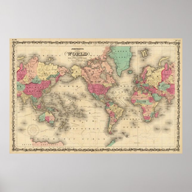 Världens vintage Karta (1860) Poster (Framsidan)
