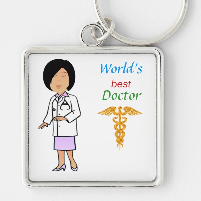 Världs bäst doktor Keychain Fyrkantig Silverfärgad Nyckelring (Framsidan)