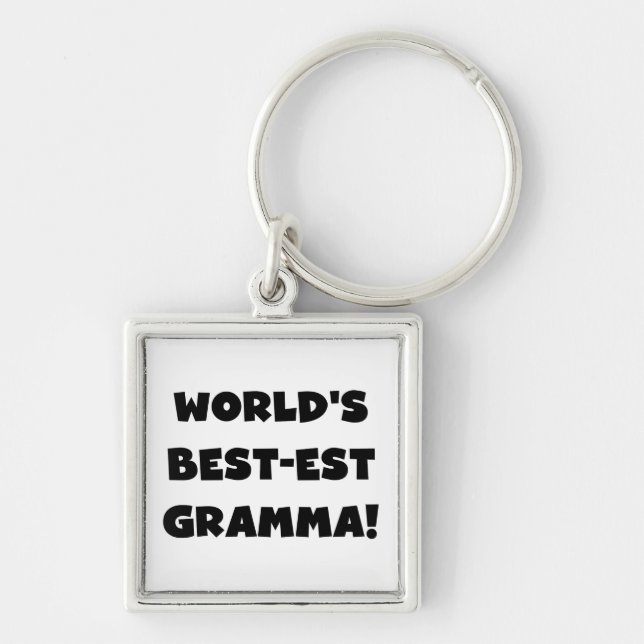 Världs Bäst-est Gramma svart eller vit Fyrkantig Silverfärgad Nyckelring (Framsidan)