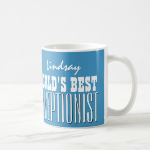 Världs bäst RECEPTIONISTblått och vit V06 Kaffemugg
