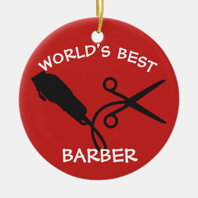 Världs bäst sax för rakkniv för barberareclipper julgransprydnad keramik (Framsidan)