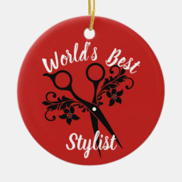 Världs bäst stylist med sax julgransprydnad keramik