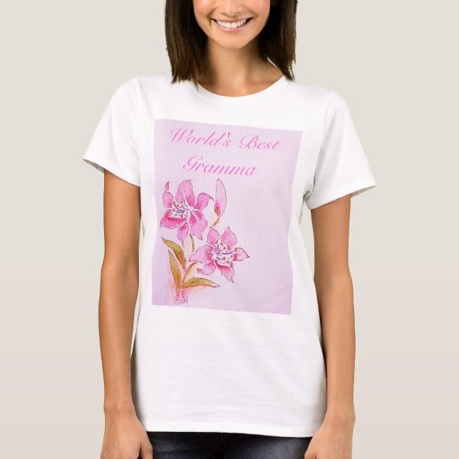 Världs bäst T-tröja för Gramma rosa lilja T-shirt (Framsida)