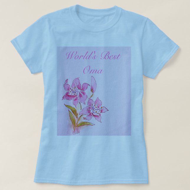 Världs bäst T-tröja för Oma rosa lilja Tee Shirt (Design framsida)