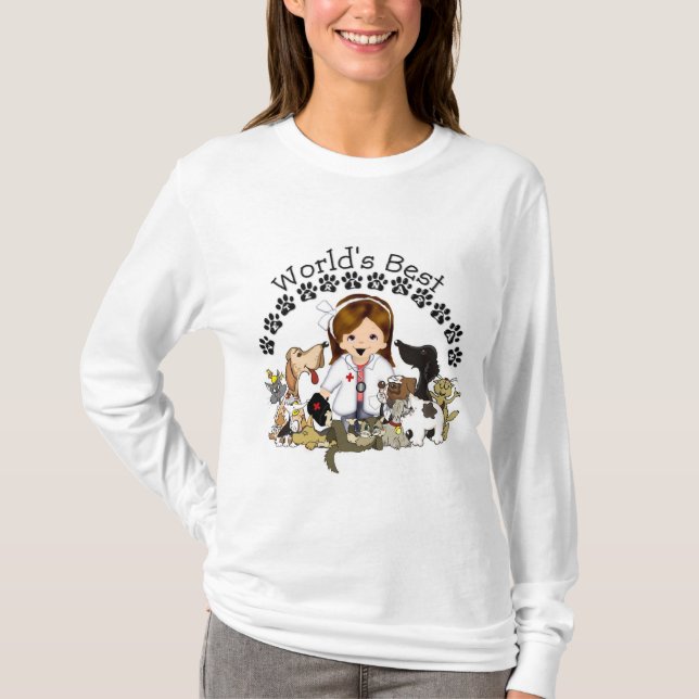 Världs bäst veterinär - kvinnligt brunt hår tee shirt (Framsida)