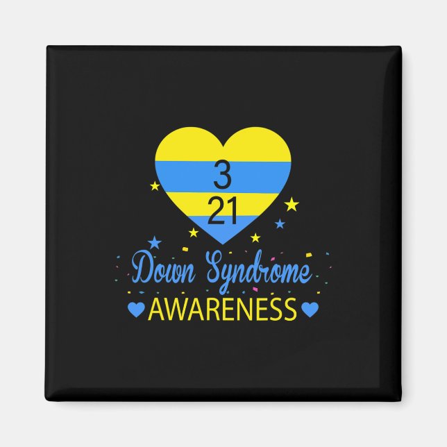Världs Down Syndrom Medvetenhet Mars 21 Gul Blå Magnet (Framsidan)