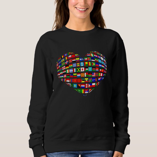 Världs flaggor Earth Day Heart Shape Art T Shirt (Framsida)