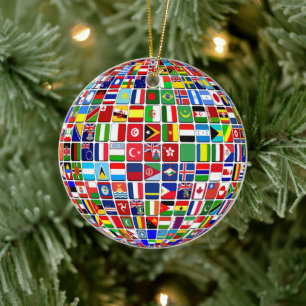 Världs flaggor Globe, Internationell Julgransprydnad Keramik