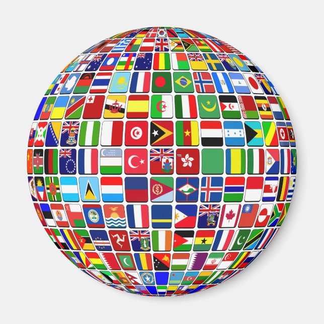 Världs flaggor Globe, Internationell Magnet (Framsidan)