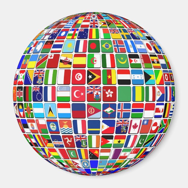 Världs flaggor Globe, Internationell Magnet (Framsidan)