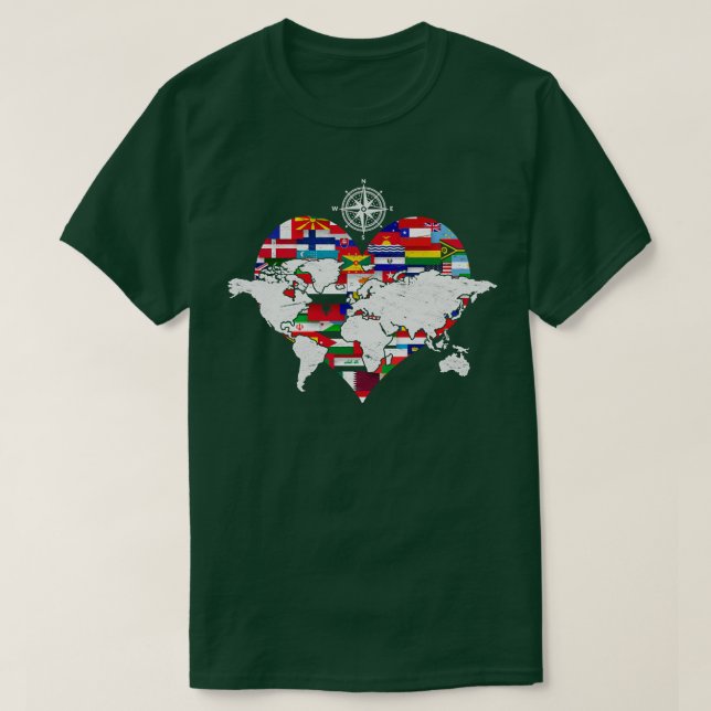 Världs flaggor Heart Internationell Traveling Cart T Shirt (Design framsida)