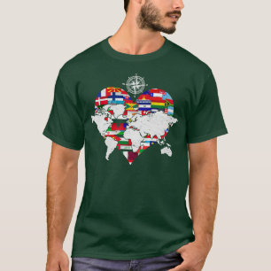Världs flaggor Heart Internationell Traveling Cart T Shirt