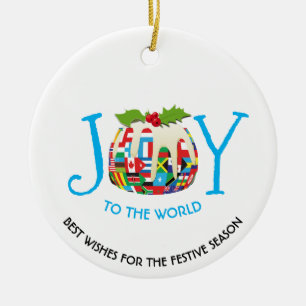 Världs flaggor JOY TO WORLD Festive Pudding Julgransprydnad Keramik
