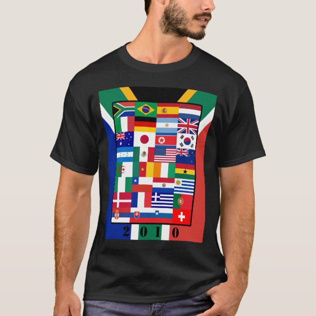 Världs flaggorfotboll 2010 grundläggande mörka t-shirt (Framsida)