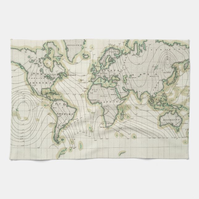 Världs magnetiska declination kökshandduk (Horisontell)