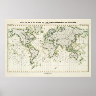Världs magnetiska declination poster
