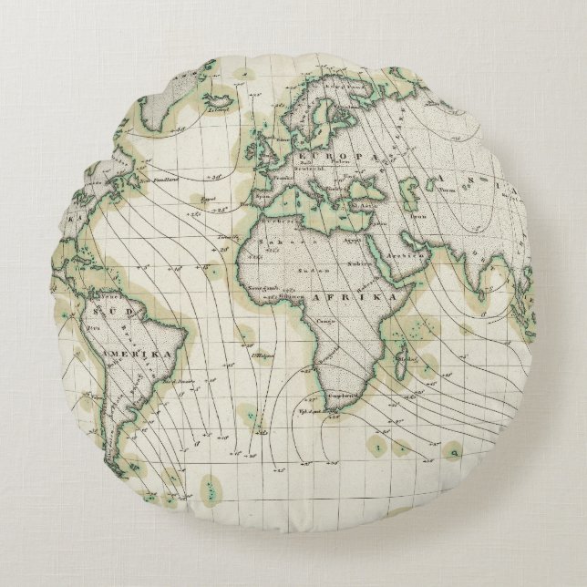 Världs magnetiska declination rund kudde (Framsidan)