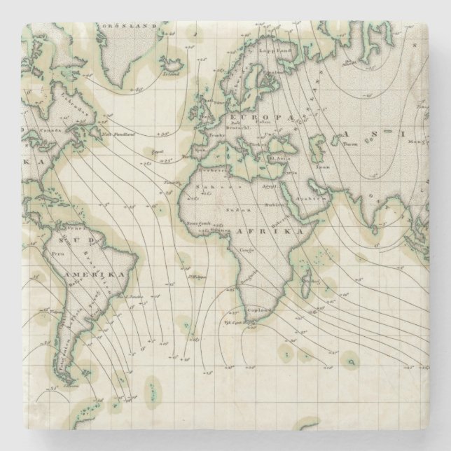 Världs magnetiska declination underlägg sten (Framsidan)