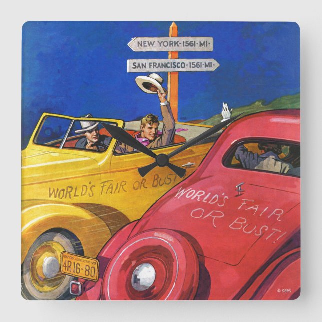 Världs mässa eller byst fyrkantig klocka (Framsida)