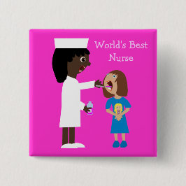 Världs sjuksköterska & barn för tecknad för bäst knapp