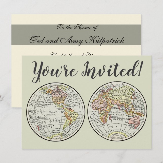 Världsatlasen för resande Globe Karta Earth 1916 Inbjudningar (Fram/baksida)