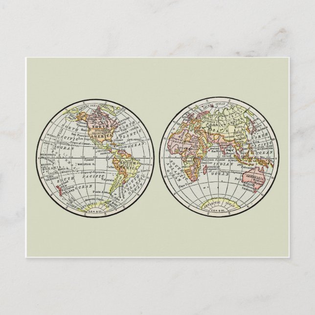 Världsatlasen för resande Globe Karta Earth 1916 Vykort (Framsida)