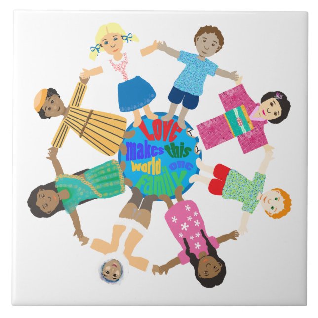 Världsbarn i händer kakelplatta (Framsidan)